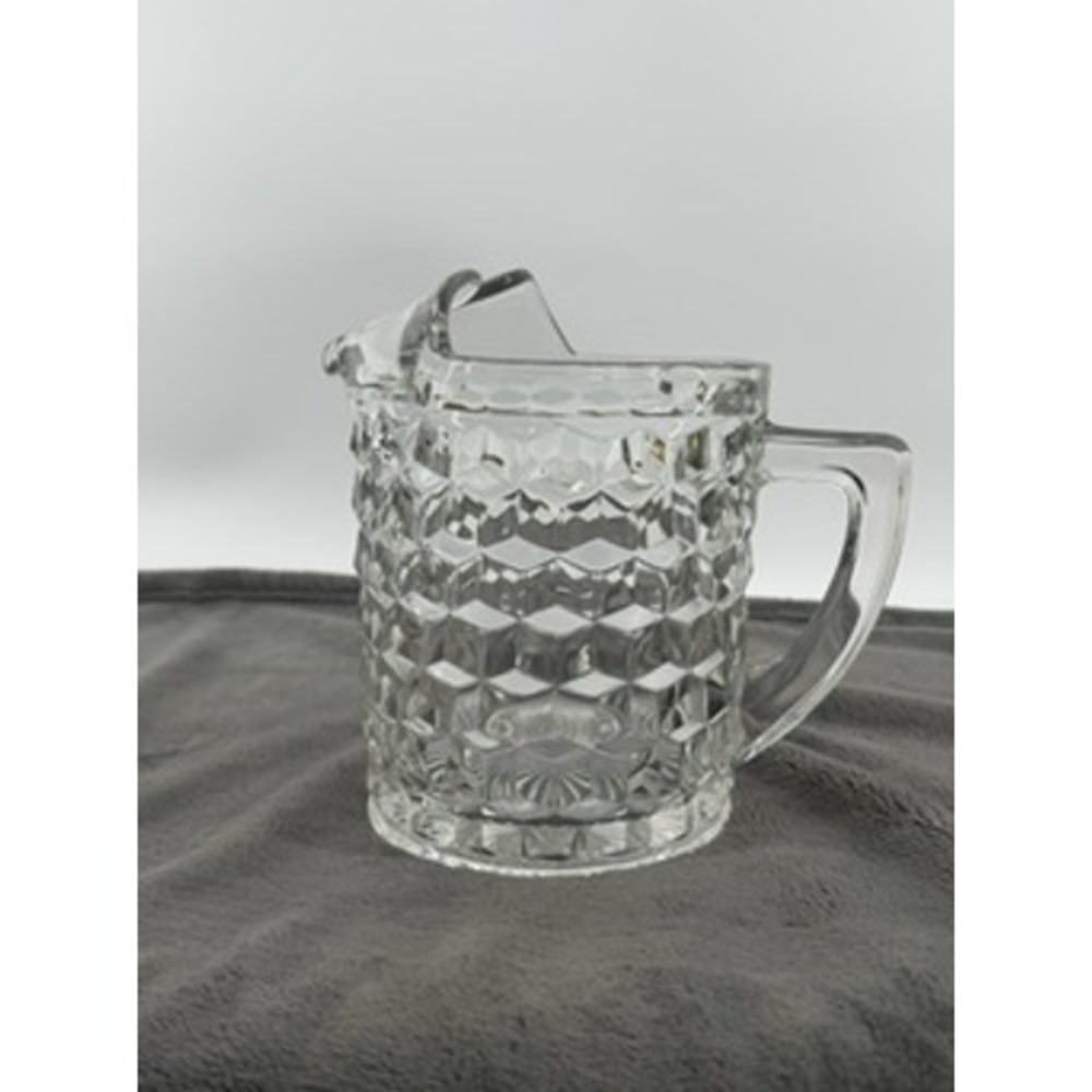 Fostoria American Clear Glass Pitcher Cube Pattern Ice Lip Mid Century Modern